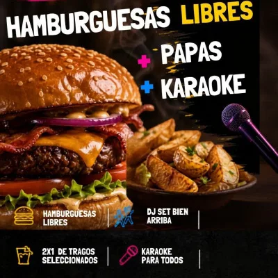 Hamburguesas libres + karaoke + 2x1 bebidas
