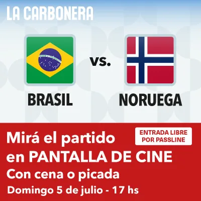 Partido 8vos Brasil - Noruega Domingo 17 hs en Pantalla Grande en La Carbonera Mundial 2026