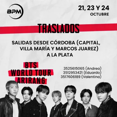 TRASLADO BTS EN LA PLATA DESDE CORDOBA